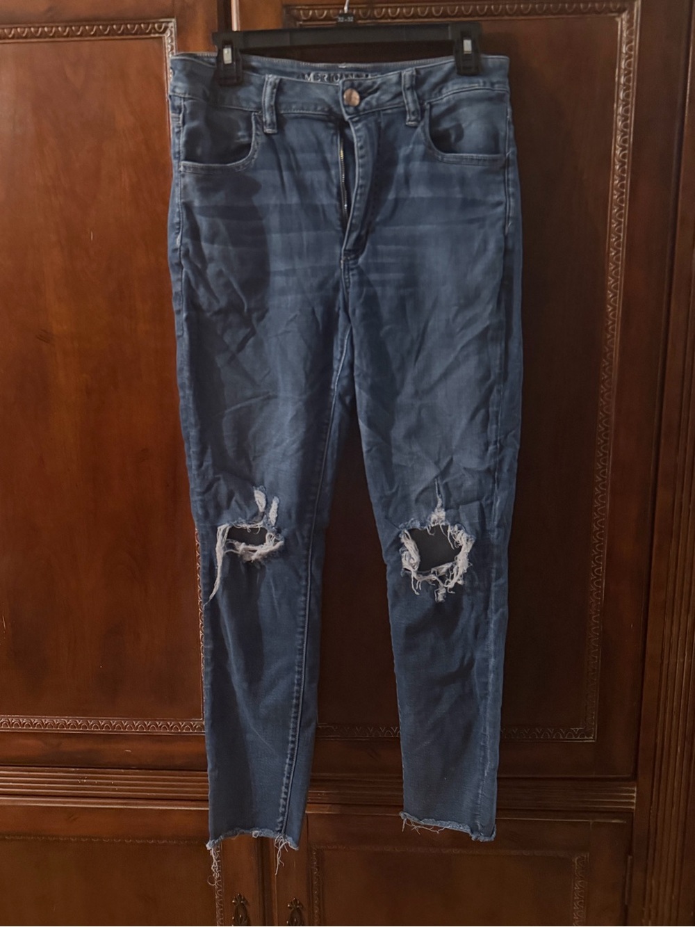America eagle Distressed High-Rise Skinny Jeans - Blue
